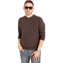 Erkek Klasik Regular Kalıp Pamuklu Selanik Yuvarlak Yaka Sweatshirt 1111-KAHVE Rengi