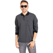 Erkek Orta Yaş ve Üzeri Polo Yaka Cepli Uzun Kollu Fitilli Mevsimlik Sweatshirt 1219-Füme