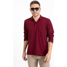 Erkek Orta Yaş ve Üzeri Polo Yaka Cepli Uzun Kollu Mevsimlik Sweatshirt 1103-Bordo