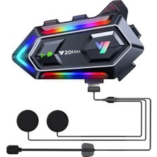 Enshall Y20 Max 2 Kişi Bağlantılı Rgb Işıklı 1000MAH Bluetooth Motosiklet Kask Kulaklık Intercom Seti