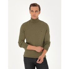 Pierre Cardin Erkek Koyu Haki Slim Fit Balıkçı Yaka Basic Triko Kazak 50296602-VR111
