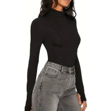 Oceans Butik Siyah Yarım Balıkçı Atlet Boy Parmak Geçmeli  Body Darkalıp Interlok Penye Kumaş Spor Body