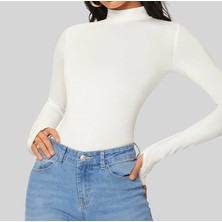 Oceans Butik Beyaz Yarım Balıkçı Atlet Boy Parmak Geçmeli  Body Darkalıp Interlok Penye Kumaş Spor Body