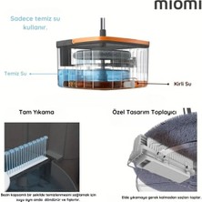Miomi Temiz ve Kirli Suyu Ayıran Yedek Moplu Otomatik Temizlik Seti, Yenilenen Tasarım Kare Başlık
