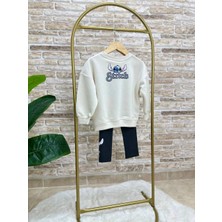 Ladin Store Yeni Sezon Kız Çocuk Baskılı Pamuklu Sweatshirt ve Fitilli Taytlı Alt-Üst Ikili Takım