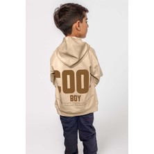 Riccotarz Erkek Çocuk Cool Boy Çift Baskılı Cepli Kapüşonlu Bej Sweatshirt Eşofman Takım