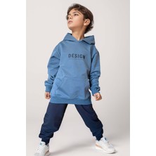 Riccotarz Erkek Çocuk Sırt Baskılı Design Kapüşonlu Sweatshirt Likralı Lacivert Eşofman Takım