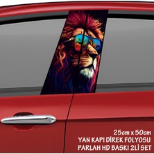 Fresh Gözlüklü Aslan Renkli Renkli Baskılı Folyo Kaplama - 2li Kapı Direkleri Için Sticker Modifiye