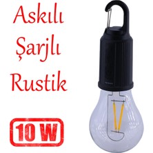 Nzb Taşınabilir Şarjlı Tasarruflu Rustik Ampul 10W LED Lamba Type-C Şarj Askılı Asma Aydınlatma