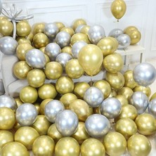 Özbal 30 Adet Balon Metalik Renkler Beyaz - Gold - Gümüş