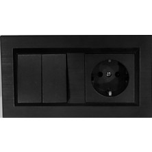 Quantum Siyah Komütatör (İkili Anahtar)+Topraklı Priz 2'li Set (ovivo)