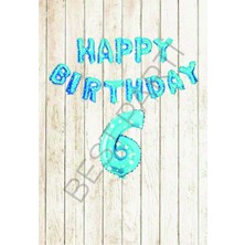 Best Parti Mavi Puanlı Happy Bırthday ve Rakam Folyo Balon Seti Yaş 6