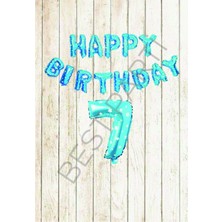 Best Parti Mavi Puanlı Happy Bırthday ve Rakam Folyo Balon Seti Yaş 7