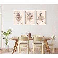 Bestablo 3 Parça Soyut Çiçekler, Çerçeveli Ahşap Tablo Seti, Ev Dekoru