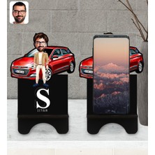 BK Kişiye Özel Plakalı Erkek Hyundai I20 Karikatürlü Ahşap Biblo Telefon Standı-1