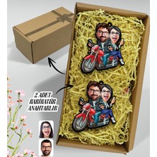 Bk Gift Hediye Kutulu Kişiye Özel Sevgililer Karikatürlü Ahşap 2'li Ahşap Anahtarlık-97