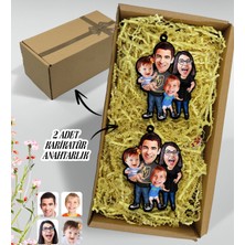 Bk Gift Hediye Kutulu Kişiye Özel Aile Karikatür 2li Ahşap Anahtarlık-3