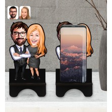 BK Kişiye Özel Sevgililer Karikatürlü Ahşap Biblo Telefon STANDI-100