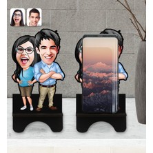 BK Kişiye Özel Sevgililer Karikatürlü Ahşap Biblo Telefon STANDI-101