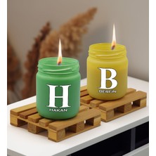 Bk Gift Kişiye Özel Dtf Isimli 2’li Yeşil ve Sarı Renkli Cam Kavanozda Kokulu Mum-2, Arkadaşa Hediye, Sevgiliye Hediye