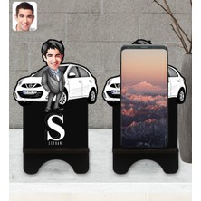 BK Kişiye Özel Plakalı Erkek Nissan Micra Karikatürlü Ahşap Biblo Telefon Standı-1