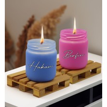 Bk Gift Kişiye Özel Dtf Isimli 2’li Mavi ve Pembe Renkli Cam Kavanozda Kokulu Mum-1, Arkadaşa Hediye, Sevgiliye Hediye