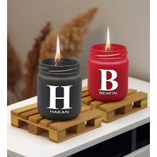 Bk Gift Kişiye Özel Dtf Isimli 2’li Siyah ve Kırmızı Renkli Cam Kavanozda Kokulu Mum-2, Arkadaşa Hediye, Sevgiliye Hediye