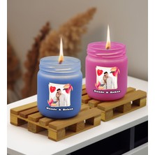 Bk Gift Kişiye Özel Dtf Isimli Fotoğraflı 2’li Mavi ve Pembe Renkli Cam Kavanozda Kokulu Mum-1, Arkadaşa Hediye, Sevgiliye Hediye