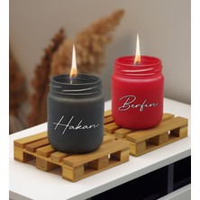 Bk Gift Kişiye Özel Dtf Isimli 2’li Siyah ve Kırmızı Renkli Cam Kavanozda Kokulu Mum-1, Arkadaşa Hediye, Sevgiliye Hediye