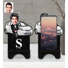 BK Kişiye Özel Plakalı Erkek Honda Jazz Karikatürlü Ahşap Biblo Telefon Standı-1