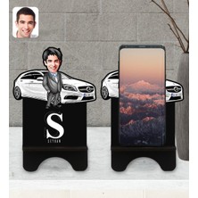 BK Kişiye Özel Plakalı Erkek Mercedes A180 Karikatürlü Ahşap Biblo Telefon Standı-1