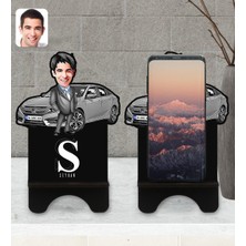 BK Kişiye Özel Plakalı Erkek Honda Civic Karikatürlü Ahşap Biblo Telefon Standı-1