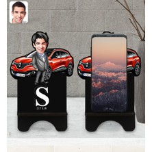 BK Kişiye Özel Plakalı Erkek Renault Kadjar Karikatürlü Ahşap Biblo Telefon Standı-1
