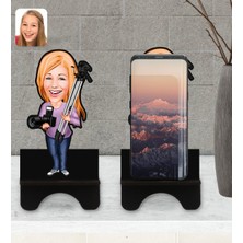 BK Kişiye Özel Kadın Fotoğrafçı Karikatürlü Ahşap Biblo Telefon Standı-1