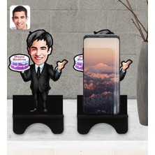 BK Kişiye Özel Erkek Doğum Günü Karikatürlü Ahşap Biblo Telefon Standı-2