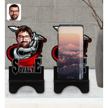BK Kişiye Özel Şövalye Karikatürlü Ahşap Biblo Telefon Standı-1