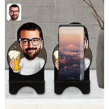 BK Kişiye Özel Erkek Karikatürlü Ahşap Biblo Telefon Standı-51