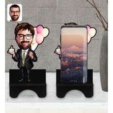 BK Kişiye Özel Erkek Doğum Günü Karikatürlü Ahşap Biblo Telefon Standı-3