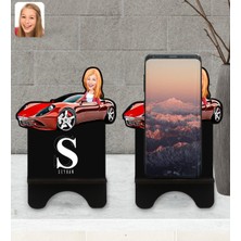 BK Kişiye Özel Plakalı Kadın Ferrari 458 Karikatürlü Ahşap Biblo Telefon Standı-1