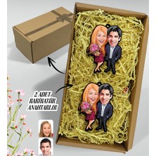 Bk Gift Hediye Kutulu Kişiye Özel Sevgililer Karikatürlü Ahşap 2'li Ahşap Anahtarlık-94
