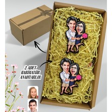 Bk Gift Hediye Kutulu Kişiye Özel Sevgililer Karikatürlü Ahşap 2'li Ahşap ANAHTARLIK-108