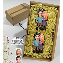 Bk Gift Hediye Kutulu Kişiye Özel Sevgililer Karikatürlü Ahşap 2'li Ahşap Anahtarlık-80