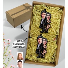 Bk Gift Hediye Kutulu Kişiye Özel Sevgililer Karikatürlü Ahşap 2'li Ahşap Anahtarlık-6