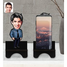 BK Kişiye Özel Erkek Polis Karikatürlü Ahşap Biblo Telefon Standı-3