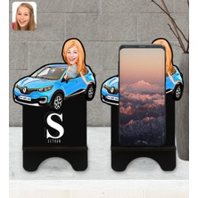 BK Kişiye Özel Plakalı Kadın Renault Captur Karikatürlü Ahşap Biblo Telefon Standı-1