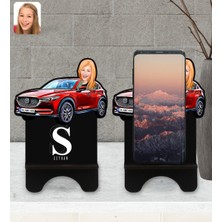 BK Kişiye Özel Plakalı Kadın Mazda 6 Karikatürlü Ahşap Biblo Telefon Standı-1