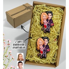 Bk Gift Hediye Kutulu Kişiye Özel Sevgililer Karikatürlü Ahşap 2'li Ahşap Anahtarlık-2