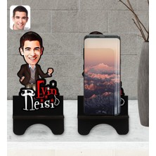 BK Kişiye Özel Evin Reisi Karikatürlü Ahşap Biblo Telefon Standı-2