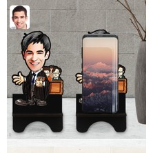 BK Kişiye Özel Erkek Avukat Karikatürlü Ahşap Biblo Telefon Standı-2