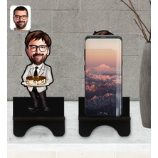 BK Kişiye Özel Erkek Doğum Günü Karikatürlü Ahşap Biblo Telefon Standı-4